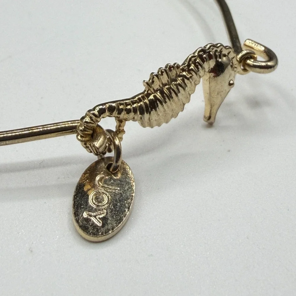JOY Gold Tone Seahorse Bangle Bracelet Coastal Nautical Beach Charm Jewelry